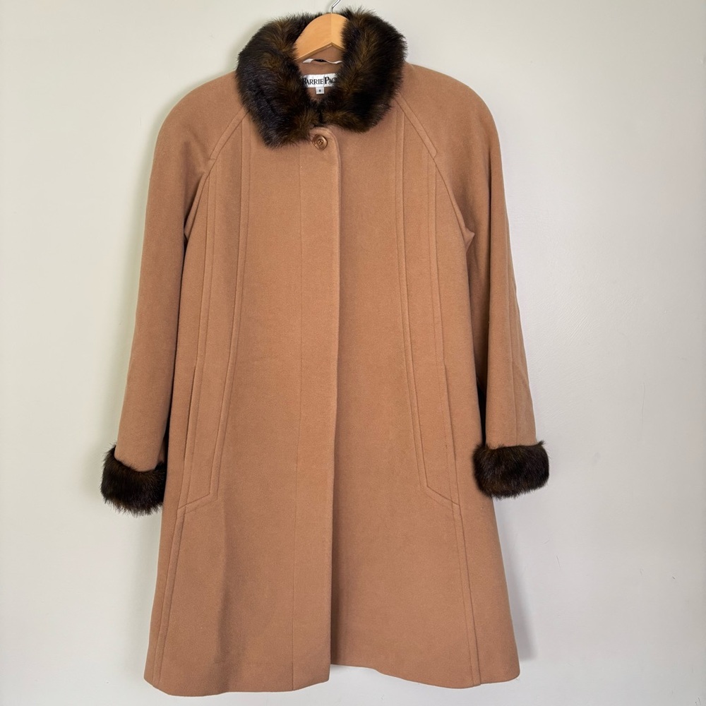 Vintage Barrie Pace Wool Blend Coat-Faux Fur Trim-Camel-Women's Size 8-Glamour